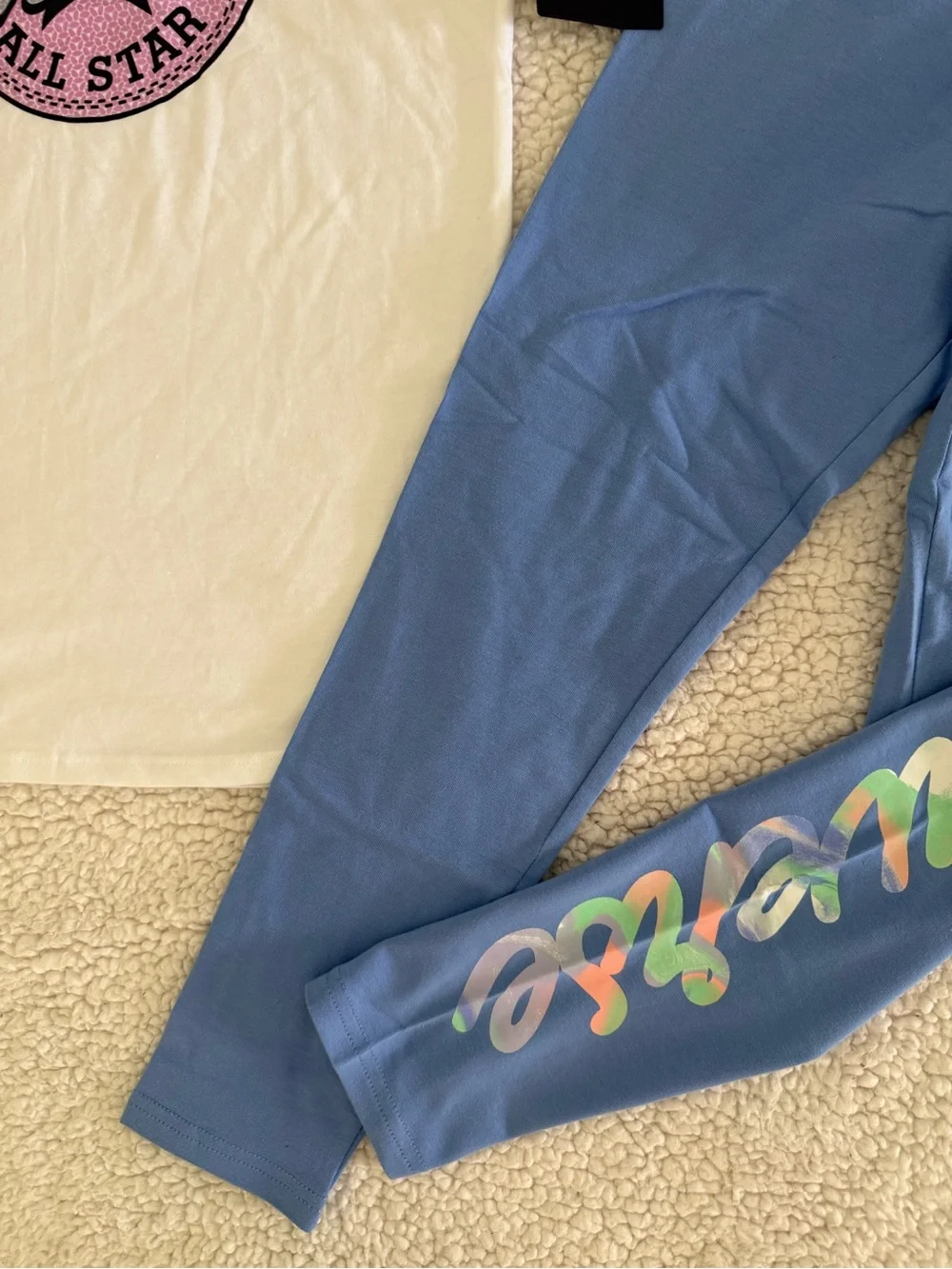 New girls Sz L 12–14 Converse White Tee with Blue Logo & Blue Leggings